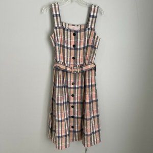 New Gal Meets Glam Peach Plaid Sleeveless Button Front Peyton Dress